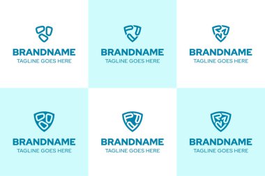Harfler OOO PPP RR Kalkan Logosu Seti, gücü, korumayı ve güveni simgeler