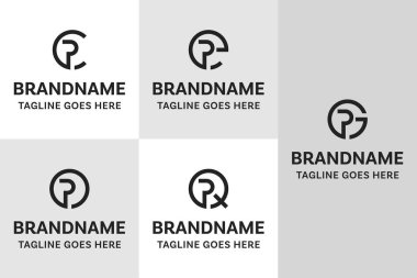 Harfler PC PG PO PQ Monogram Logo Set, CP EP GP OP baş harfleri QP