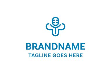 Podcast Tıbbi Haç Modern Logosu, güvenilir sağlık bilgisi, bakımı ve net iletişimi sembolize ediyor