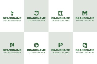Harf I J M O P Q Nuts Logo Set, doğal enerjiyi, sürdürülebilirliği ve organik gücü sembolize eder