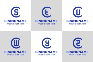 Harfler CS CT CU CY CZ Monogram Logo Set, SC TC UC WC YC baş harfleri