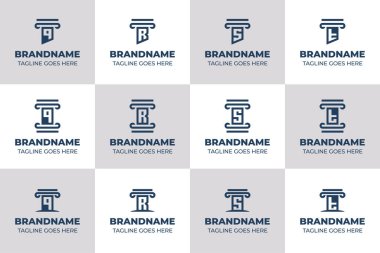 Q harfi R S T sütun logosu seti, gücü, istikrarı ve sağlam temeli simgeler.