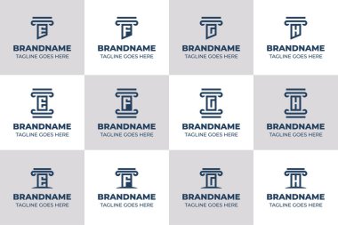 E F G H Pillar Logosu Set, dayanıklılığı, dengeyi ve sağlam temelleri simgeliyor