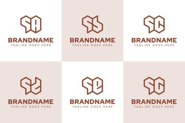 Harfler QA QB QC QD QE QG Geometric Logo Set, AQ CQ DQ EQ baş harfleri için