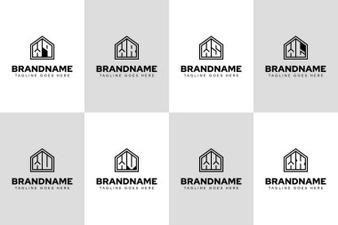 Harfler WQ WR WT WU WV WW WW Home Line Logo, gayrimenkul, inşaat veya iç tasarım için