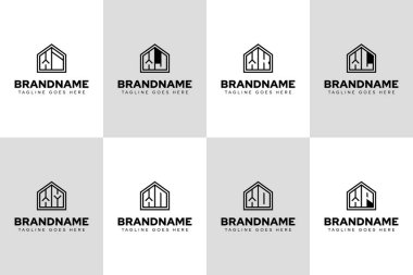 Harfler WI WJ WL WM WM WO WO WP Home Line Logo, gayrimenkul, inşaat veya iç tasarım için