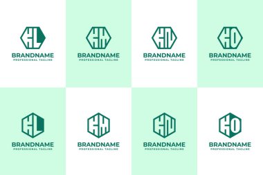 Harfler KL KM KN KO Hexagon Logo Set, LK MK NK baş harfleri ile iş için uygun Tamam
