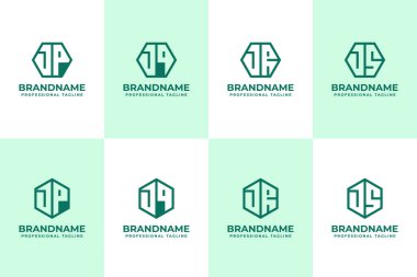 Harfler JP JQ JR JS Hexagon Logo Set, PJ QJ RJ SJ baş harfleri ile iş için uygun