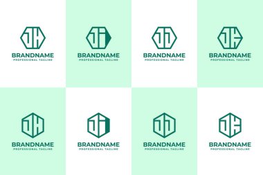 Harfler JH JI JJ JK Hexagon Logo Seti, HJ JJ KJ baş harfleriyle iş için uygun
