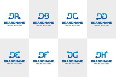 DA DB DC DD DE DF DG DH Teknoloji Logosu, yenilik, dijital büyüme ve bağlantıyı sembolize ediyor