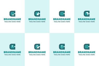 Harfler CP CR CS CT CU CW CW Logo Line Set, PC SC TC UC VC WC Initials için