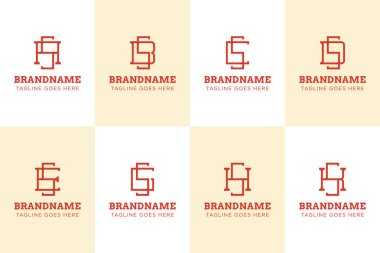 SA SB SC SD SE SG SH SK Monogram Logo Set, AS BS CS DS ES GS HS KS baş harfleri için uygundur