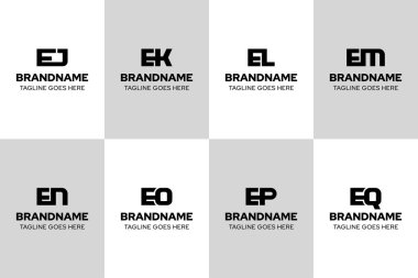 EJ EL EM EN EO EQ Logo Monogram Set, JE KE ME NE OE PE Baş harfleri