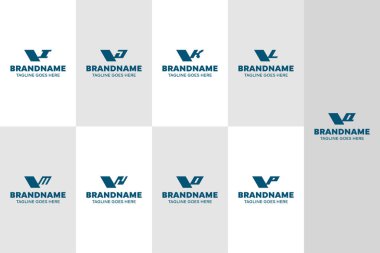 Harfler VI VJ VL VM VN VO VP VQ Monogram Logo Set, IV JV KV LV MV VN OV PV