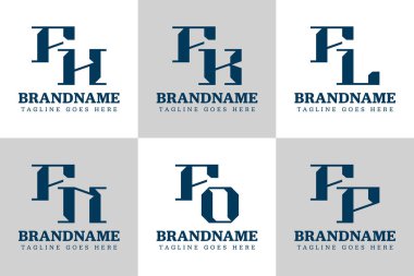 Harfler FH FK FL FO FP Monogram Logo Set, HF LF NF PF baş harfleri için