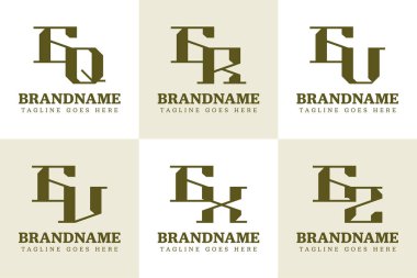 Harfler GQ GU GV GX GZ Monogram Logo Set, QG RG VG XG ZG baş harfleri