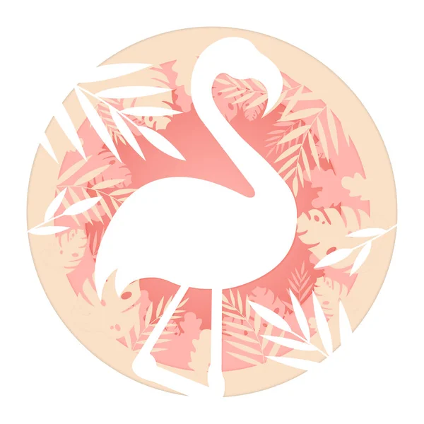 Flamingo siluetiyle son moda tropikal illüstrasyon. Yaz vektör tasarımı. Kağıt kesim biçimi. — Stok Vektör