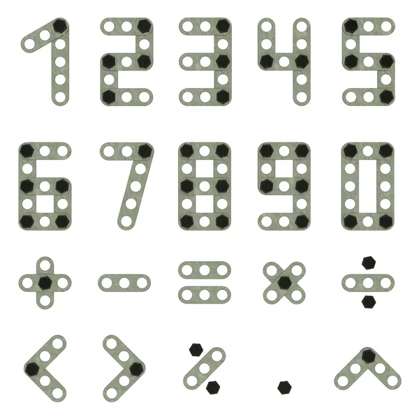 Sayı ve işaretler yapılmış bölümler ve vidalar