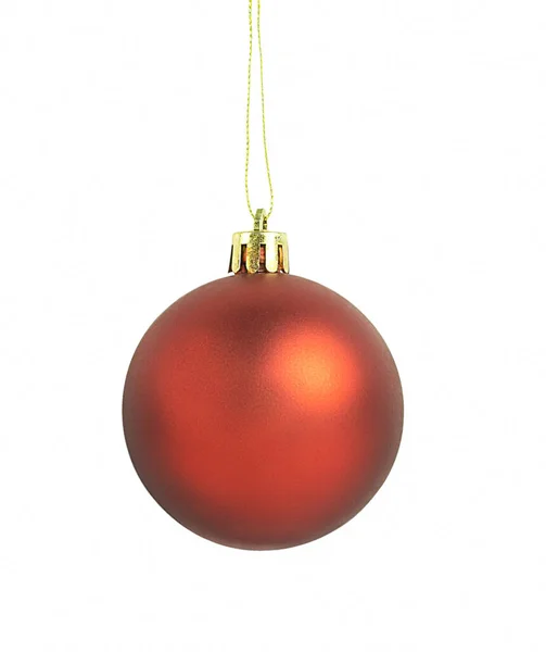 Hanging red Christmas ball isolated on white — Stock Photo, Image
