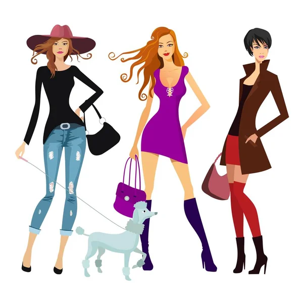 Female Model Shopping Bags Vector Illustration — Stock Vector