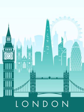 Binaları ve silueti olan soyut şehir arkaplanı, Londra