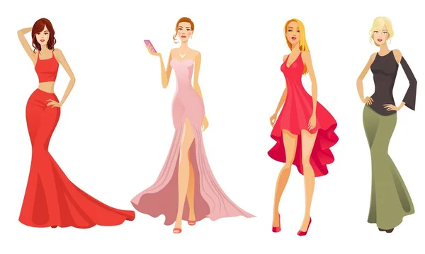 Women Party Evening Dresses — Stock Vector