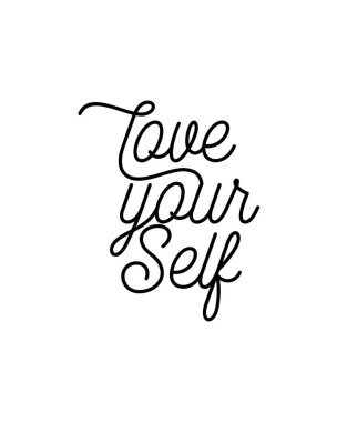 Kendini sev. El çizimi tipografi poster tasarımı. Premium Vektörü.