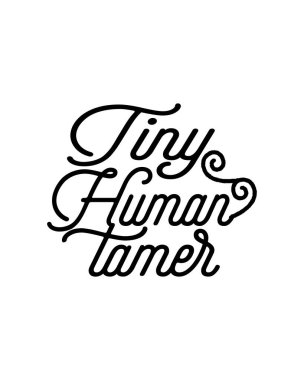 Minik insan terbiyecisi. El çizimi tipografi poster tasarımı. Premium Vektörü.