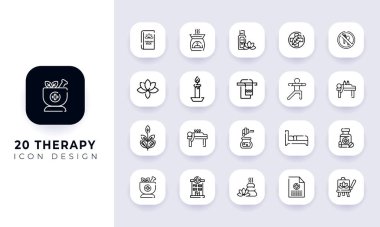 Çizgi sanatı tamamlanmamış terapi ikonu paketi. Bu sürüde yirmi farklı terapi ikonu var..