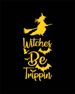 Cadılar Trippin olabilir. El çizimi tipografi poster tasarımı. Premium Vektörü.