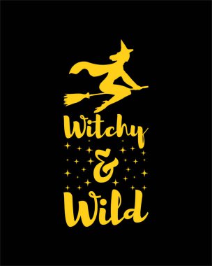 Cadı ve Vahşi. El çizimi tipografi poster tasarımı. Premium Vektörü.