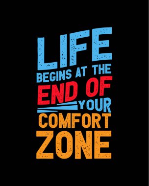 Hayat rahat bölgenizin sonunda başlar. El çizimi tipografi poster tasarımı. Premium Vektörü.