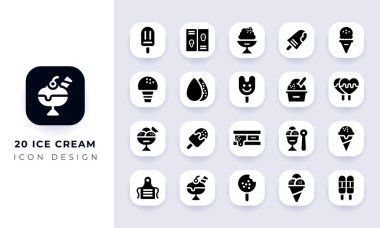 Minimum yassı dondurma ikonu paketi. Bu paket şirketinde 20 farklı dondurma ikonu var..