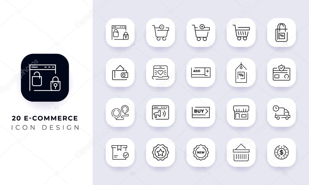 Line art incomplete e-commerce & ui icon pack. In this pack incorporate with twenty different e-commerce & ui icon.