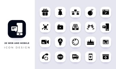 Minimum düz ağ ve mobil simge paketi. Bu pakette yirmi farklı ağ ve mobil simgeye sahip.