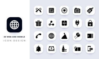 Minimum düz ağ ve mobil simge paketi. Bu pakette yirmi farklı ağ ve mobil simgeye sahip.