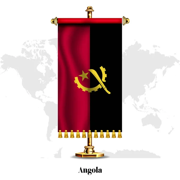 Національний Реалістичний Прапор Анголи Стіною Вітальна Картка Проект Постеру Питань — стоковий вектор