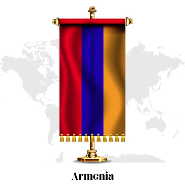 Armenia Bandera Nacional Realista Con Stand Tarjeta Felicitación Día Nacional — Archivo Imágenes Vectoriales