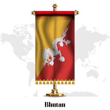 Stand ile Butan Ulusal Gerçekçi Bayrağı. Bermuda 'nın Ulusal Bağımsızlık Günü poster tasarımı.
