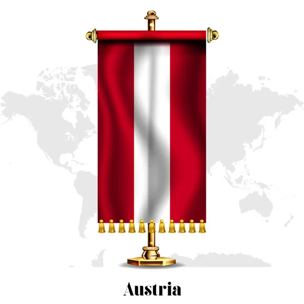 Austria Bandera Nacional Realista Con Stand Tarjeta Felicitación Día Nacional — Archivo Imágenes Vectoriales