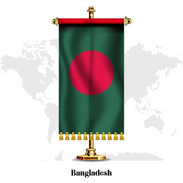 Bangladesh Drapeau National Réaliste Avec Stand Carte Vœux Poster Fête — Image vectorielle