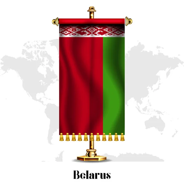 Национальный Реалистичный Флаг Беларуси Трибуной Открытки Дизайн Плаката Дня Независимости — стоковый вектор
