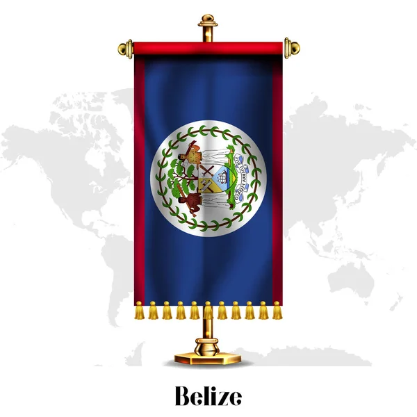 Belize National Realistisk Flagga Med Stand Gratulationskort Nationell Självständighetsdag Affisch — Stock vektor