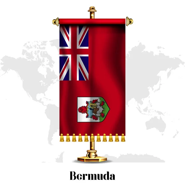 Bermuda National Realistic Flag Stand Greeting Card National Independence Day — Stock Vector
