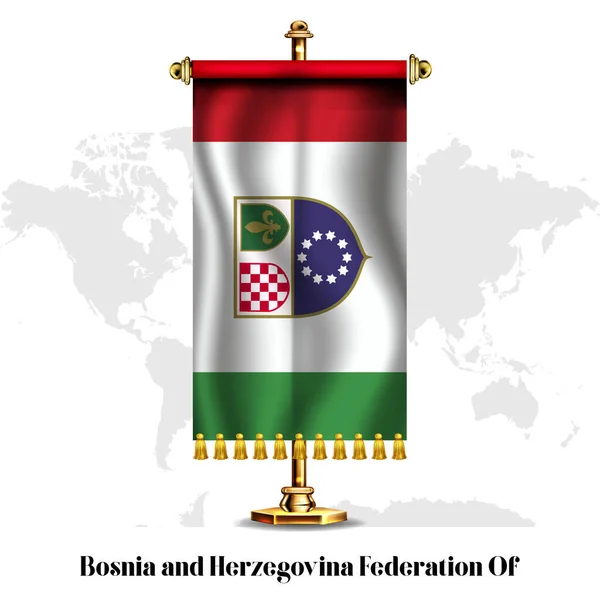 Bósnia Herzegovina Federação Bandeira Nacional Realista Com Stand Cartão Saudação —  Vetores de Stock