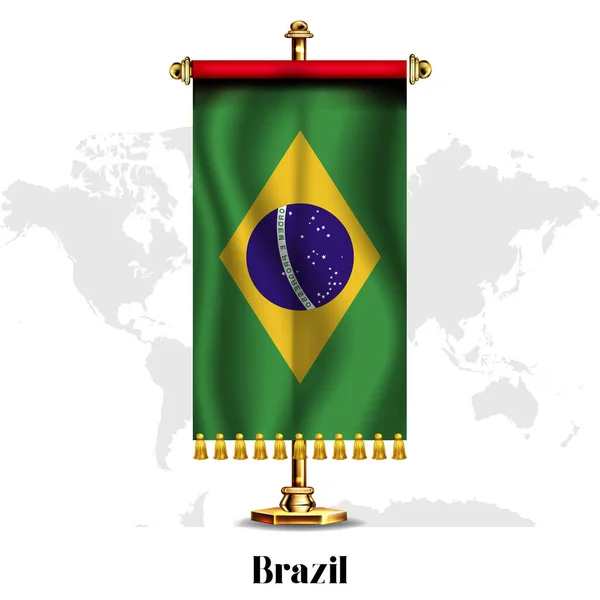Brasile Bandiera Nazionale Realistica Con Stand Biglietto Auguri Giornata Nazionale — Vettoriale Stock