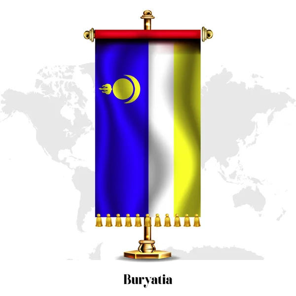 Buryatia Národní Realistická Vlajka Stand Pozdrav Národní Den Nezávislosti Plakát — Stockový vektor