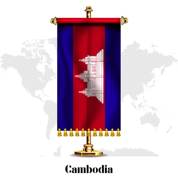 Bandeira Realista Nacional Camboja Com Stand Cartão Saudação Projeto Cartaz — Vetor de Stock