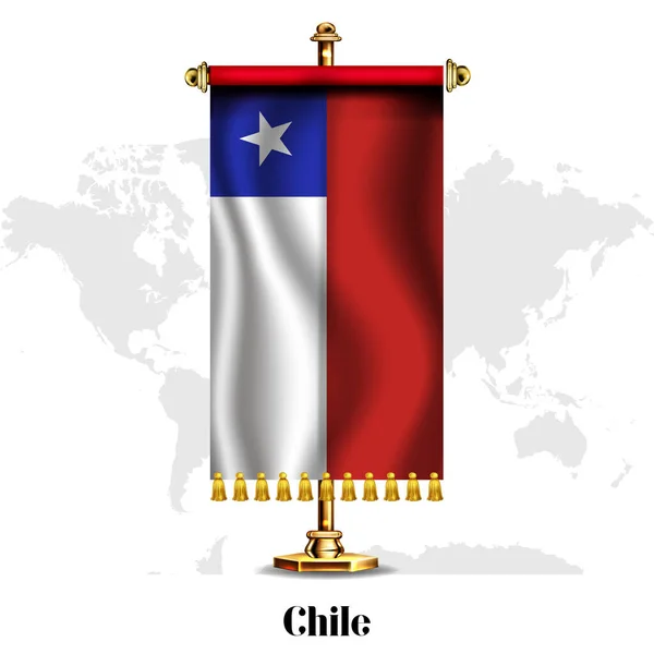 Bandera Nacional Realista Chile Con Stand Tarjeta Felicitación Día Nacional — Vector de stock