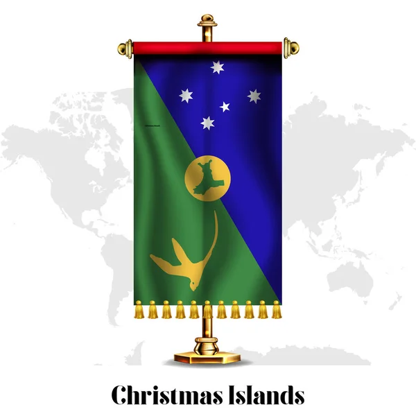 クリスマス諸島スタンド付きの国の現実的な旗 グリーティングカード中国の独立記念日ポスターデザイン — ストックベクタ